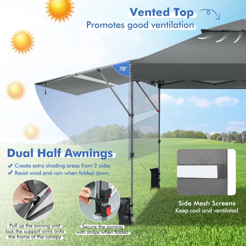 Costway 10'x17.6'Outdoor Instant Pop-up Canopy Tent Dual Half Awnings Adjust Patio