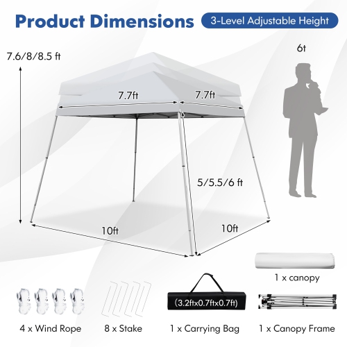 Costway 10x10ft Patio Outdoor Instant Pop-up Canopy Slanted Leg UPF50+ Sun Shelter