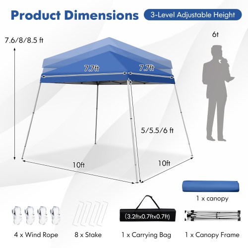 Costway 10x10ft Patio Outdoor Instant Pop-up Canopy Slanted Leg UPF50+ Sun Shelter