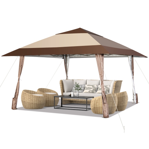 Costway 13'x13' Patio Pop-Up Gazebo Canopy Tent Portable Instant Sun Shelter Coffee