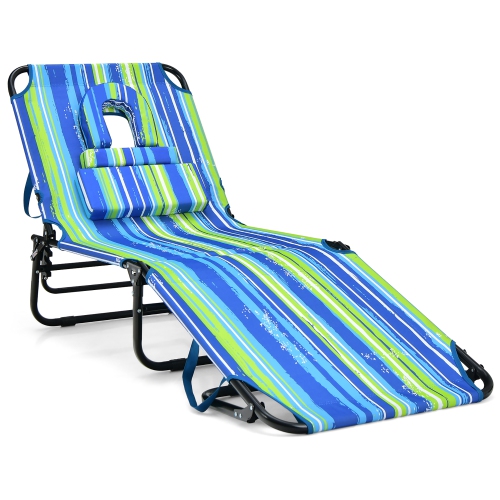 Costway Beach Chaise Lounge Chair with Face Hole Pillows & 5-Position Adjustable Backrest