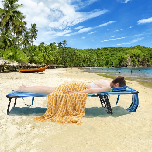 Costway 2 PCS Beach Chaise Lounge Chair with Face Hole Pillows & Adjustable Backrest