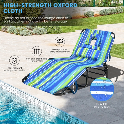Costway 2 PCS Beach Chaise Lounge Chair with Face Hole Pillows & Adjustable Backrest