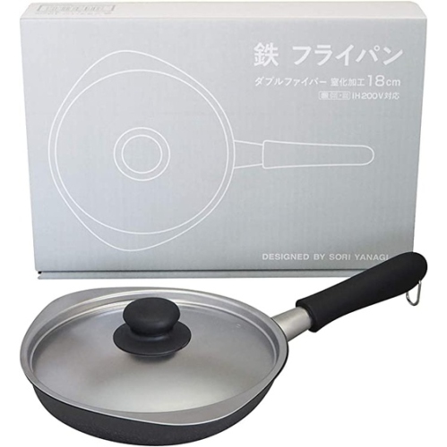 Poêle en acier au carbone Sori Yanagi double fibre nitridée 22 cm avec couvercle