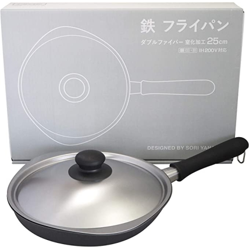 Sori Yanagi Carbon Steel Frying Pan Nitrided Double Fiber 25cm with lid