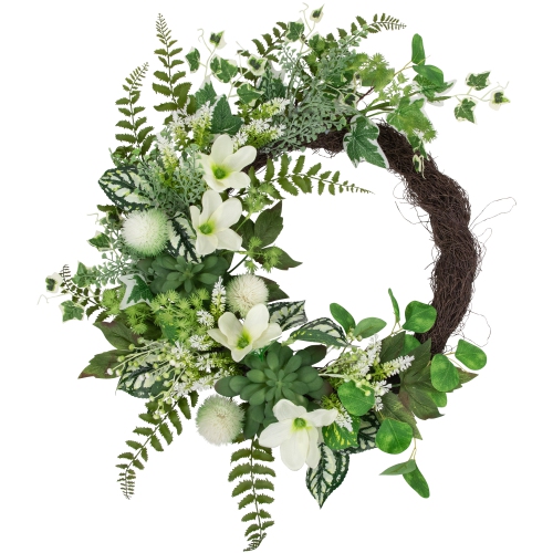 Hellebores and Ivy Artificial Spring Floral Wreath, 24-Inch