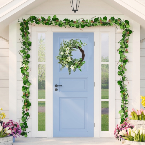 Hellebores and Ivy Artificial Spring Floral Wreath, 24-Inch
