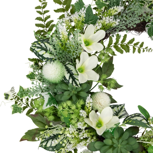 Hellebores and Ivy Artificial Spring Floral Wreath, 24-Inch