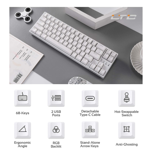 LTC NB681 Nimbleback Wired 65% Mechanical Keyboard, RGB Backlit Ultra-Compact 68 Keys Gaming Keyboard with Hot-Swappable Switch and Stand-Alone