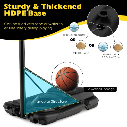 Costway 4.25-10FT Portable Adjustable Basketball Goal Hoop System with 2 Nets Fillable Base