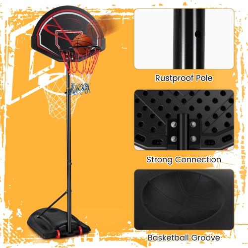 Costway 5.6-7.5FT Height Adjustable Basketball Hoop System Stand W/Wheels Adults & Youth