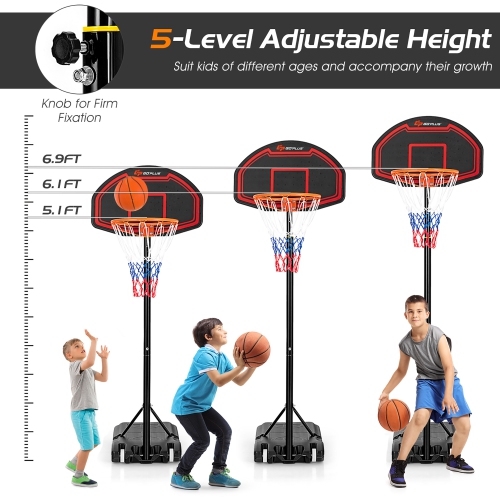 Costway Adjustable Kids Basketball Hoop Stand W/tough Net Shatterproof Backboard Wheel