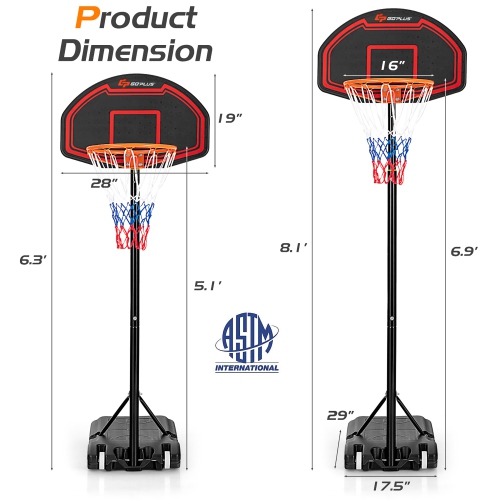 Costway Adjustable Kids Basketball Hoop Stand W/tough Net Shatterproof Backboard Wheel