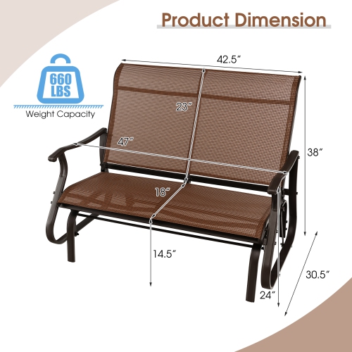 Costway 2-Person Patio Swing Glider Bench Loveseat Rocking Chair High Back Deck