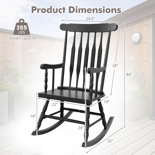 Costway Solid Wood Rocking Chair Porch Rocker Indoor Outdoor Seat Glossy Finish White\Coffee