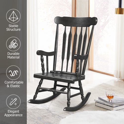 Costway Solid Wood Rocking Chair Porch Rocker Indoor Outdoor Seat Glossy Finish White\Coffee