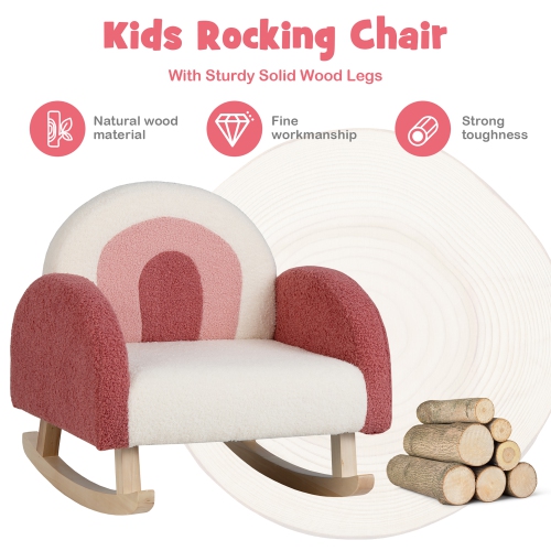Costway Kids Rocking Chair Children Armchair Velvet Upholstered Sofa w/ Solid Wood Legs