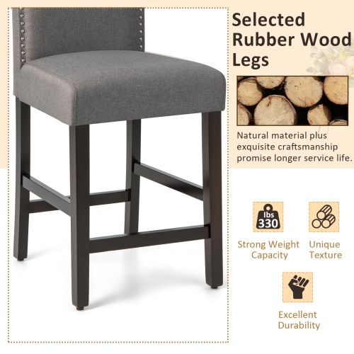 Ensemble de 2 tabourets de bar rembourrés de Costway – Chaises de comptoir de 25&nbsp;po avec pattes en caoutchouc