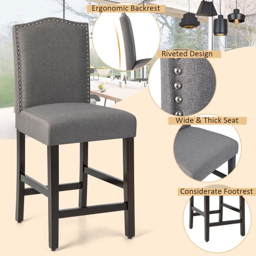 Ensemble de 2 tabourets de bar rembourrés de Costway – Chaises de comptoir de 25&nbsp;po avec pattes en caoutchouc