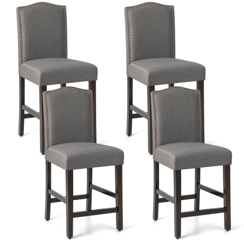 Costway Set of 4 Upholstered Bar stools 25" Counter Height Chairs with Rubber Wood Legs