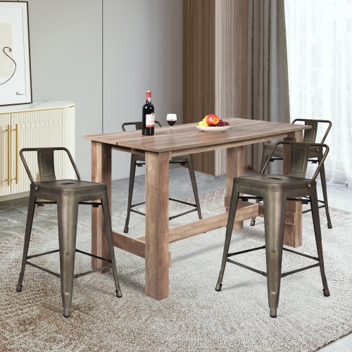 Costway 5 PCS Dining Table Set Kitchen Rectangular Counter Height Table W/ 4 Bar Stools