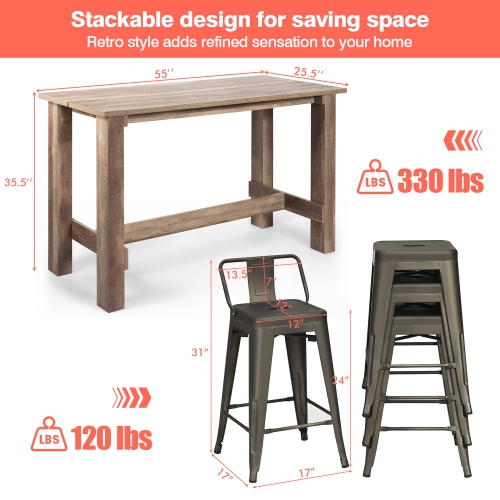 Costway 5 PCS Dining Table Set Kitchen Rectangular Counter Height Table W/ 4 Bar Stools