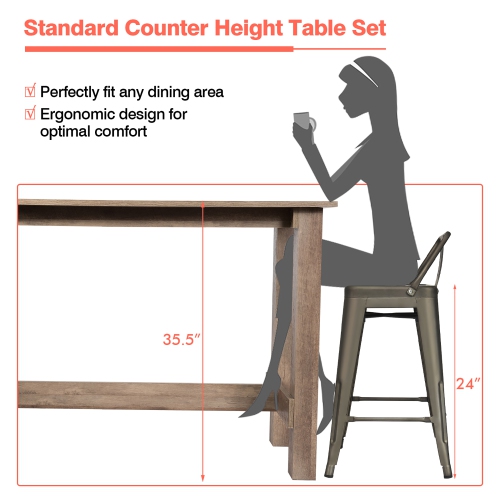 Costway 5 PCS Dining Table Set Kitchen Rectangular Counter Height Table W/ 4 Bar Stools