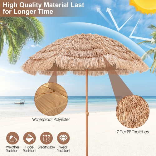 Costway 7.2FT Patio Thatched Tiki Umbrella W/Tilt 8 Ribs Hawaiian Hula Beach
