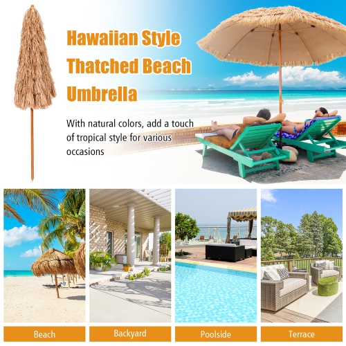 Costway 8 FT Patio Thatched Tiki Umbrella 8 Ribs Portable Hawaiian Hula Beach