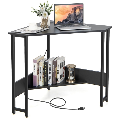 Costway Triangle Computer Desk Corner Desk Home Office w/Power Outlets USB Ports