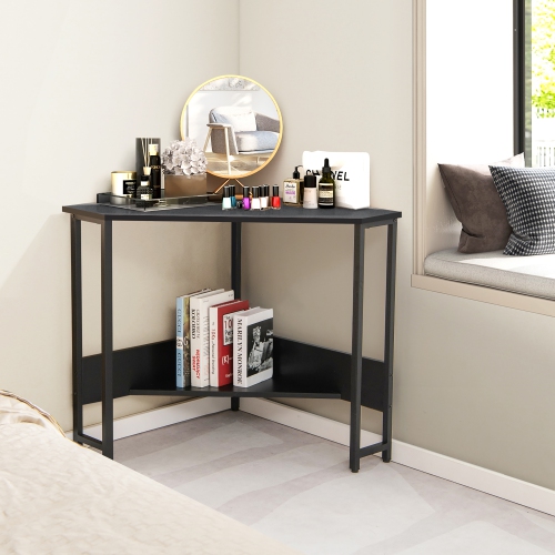 Costway Triangle Computer Desk Corner Desk Home Office w/Power Outlets USB Ports