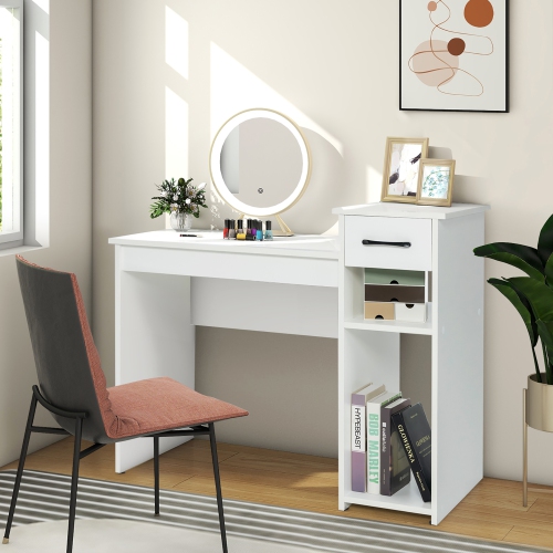 Costway Home Office Computer Desk White Study Desk Laptop Table with Drawer & Storage Shelf