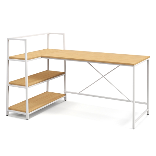 Costway Reversible L Shaped Computer Desk Corner Workstation with 3-Tier Open Shelf