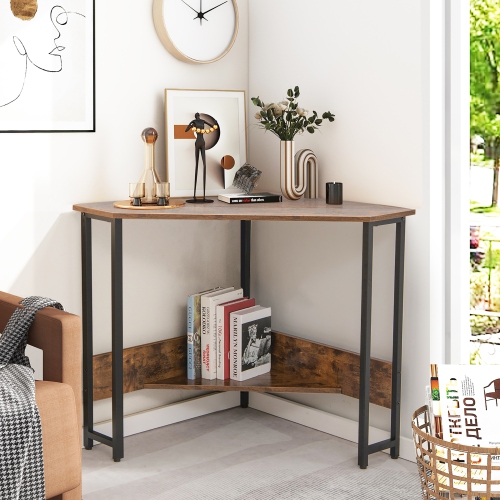 Costway Triangle Computer Desk Corner Desk Home Office w/Power Outlets USB Ports