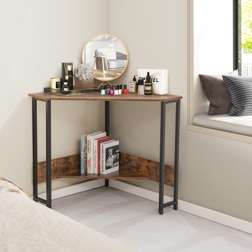 Costway Triangle Computer Desk Corner Desk Home Office w/Power Outlets USB Ports