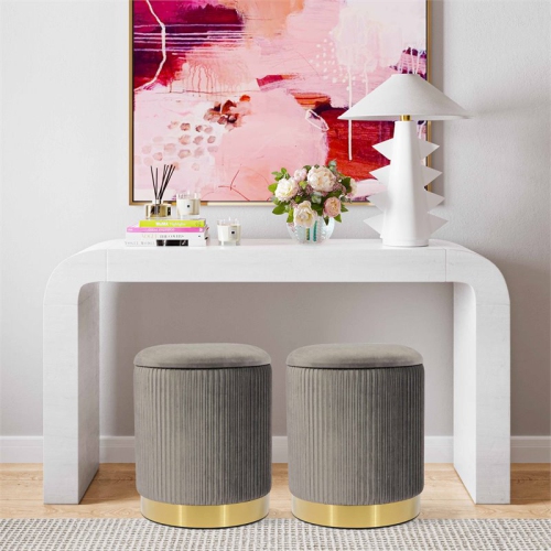 TOV Furniture Zoe 14.2"H Transitional Velvet Storage Ottoman in Gray