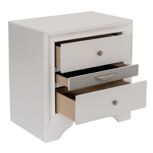 Table de chevet en bois blanc chic avec 3 tiroirs