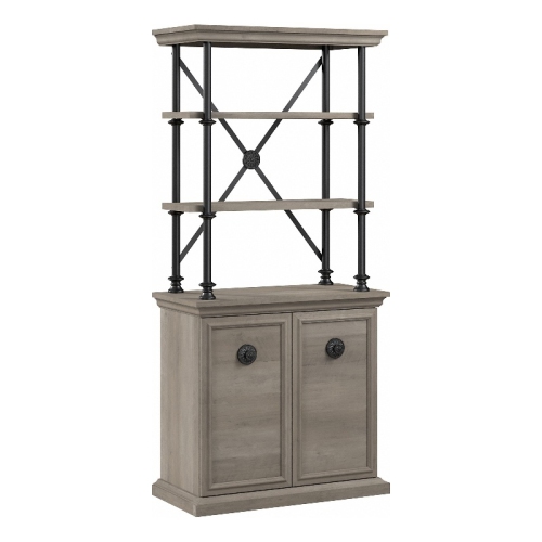 BUSH  Coliseum Designer Bookcase With Doors In Driftwood - Engineered Wood In Gray