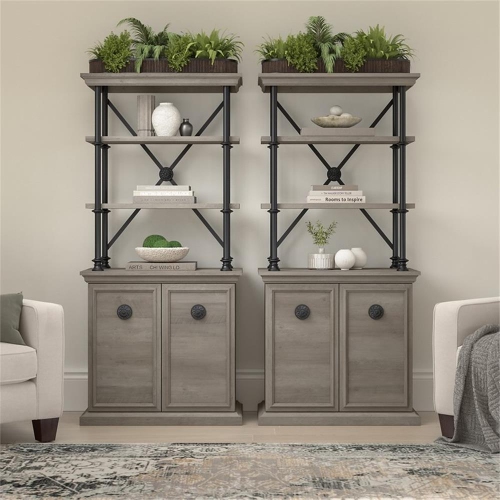Coliseum Bookcase with Doors in Driftwood Gray - Engineered Wood
