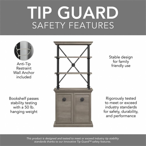 Coliseum Bookcase with Doors in Driftwood Gray - Engineered Wood