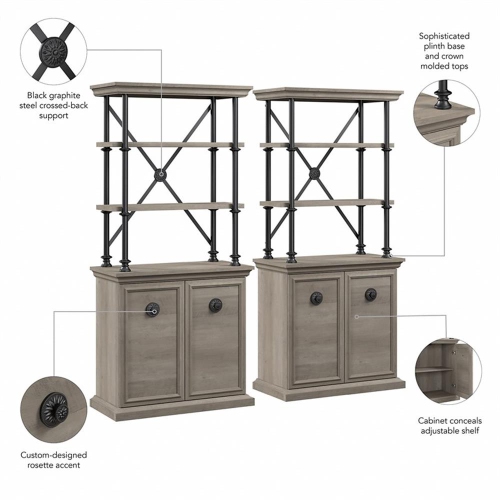 Coliseum Bookcase with Doors in Driftwood Gray - Engineered Wood