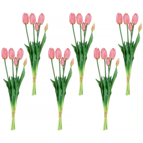 Real Touch™ Pink Artificial Tulip Floral Bundles, Set of 6 - 18"