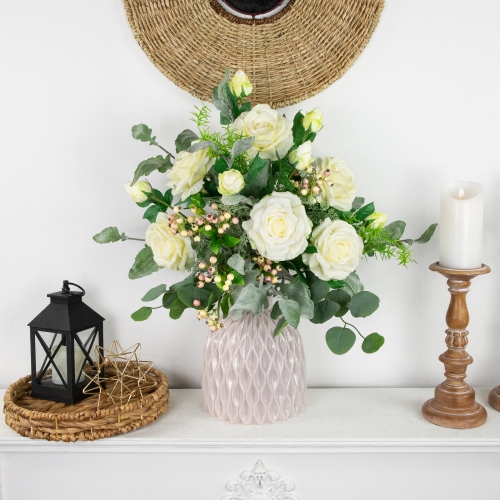 Real Touch™ White Artificial Rose Stems, Set of 6 - 26"