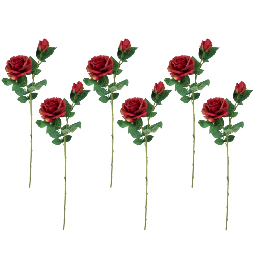NORTHLIGHT  Real Touch Artificial Rose Stems, Set Of 6 - 26" In Red
