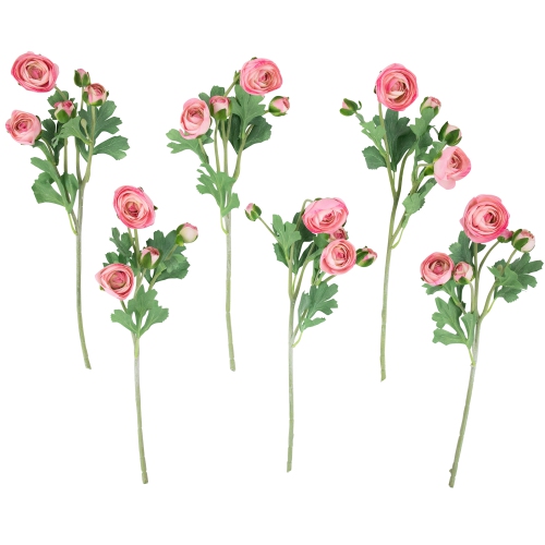 NORTHLIGHT  Real Touch Light Ranunculus Artificial Floral Sprays, Set Of 6 - 21" In Pink