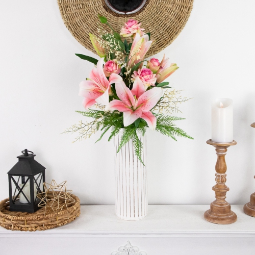 Real Touch™ Pink Artificial Lily Floral Stems, Set of 6 - 38"