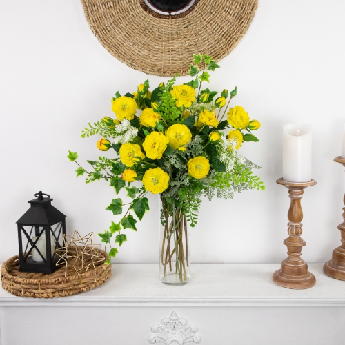 Real Touch™ Yellow Artificial Camellia Rose Floral Sprays, Set of 6 - 23"