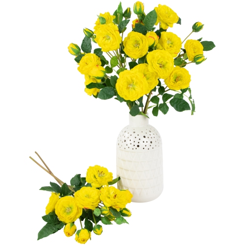 Real Touch™ Yellow Artificial Camellia Rose Floral Sprays, Set of 6 - 23"