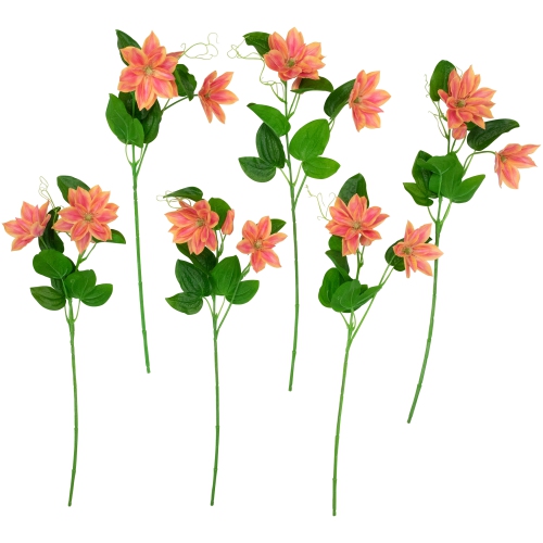 NORTHLIGHT  Real Touch Coral Artificial Lotus Floral Sprays, Set Of 6 - 25" In Orange
