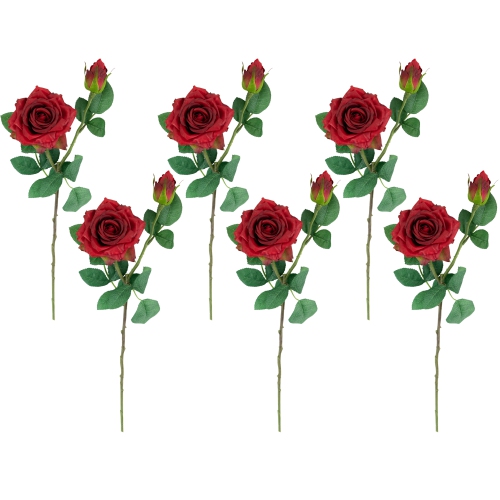 NORTHLIGHT  Real Touch Artificial Rose Stems, Set Of 6 - 19" In Red